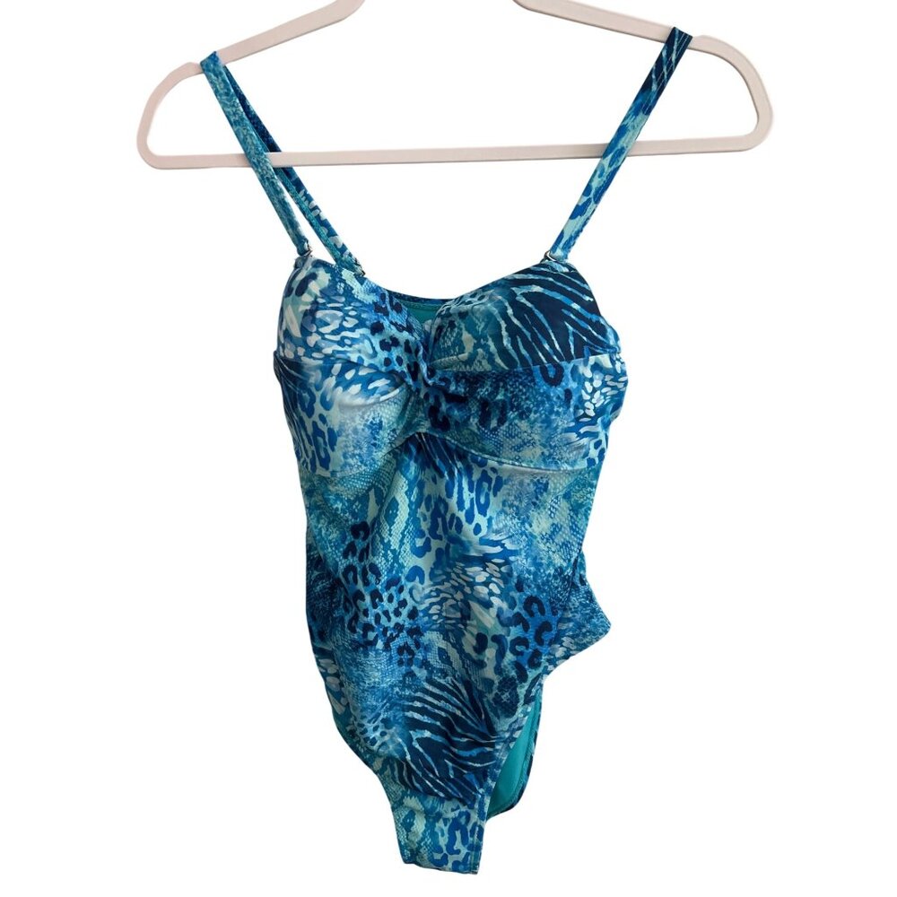 Tahari Blue Animal Print L One Piece Swimsuit With Flex Cups Upf 40+ **READ